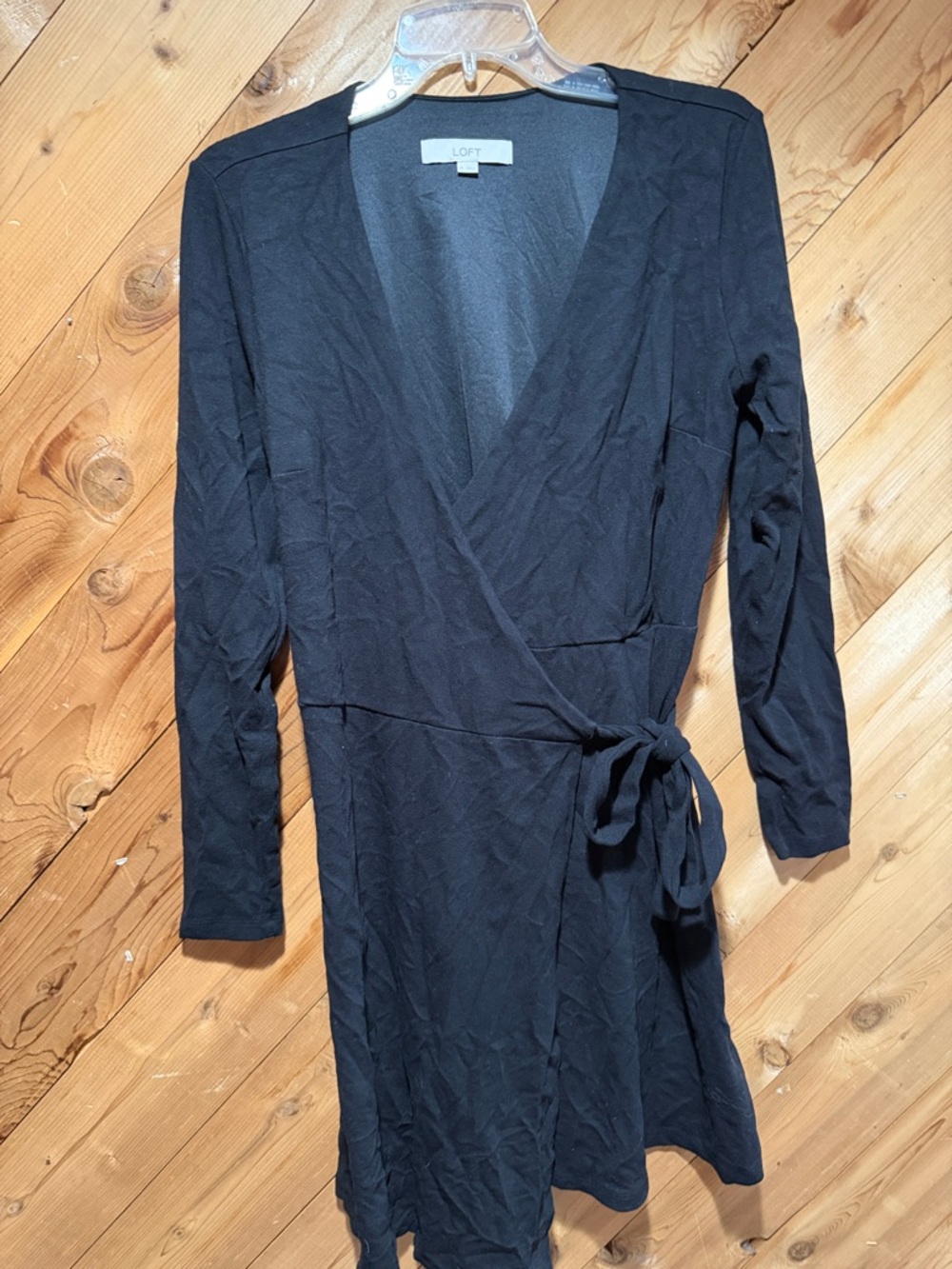 LOFT Black Long Sleeve Wrap Dress with Side Tie Detail